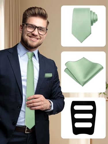 Image of Mantieqingway Black Tie Sets for Men Classic Solid Color Tie Handkerchief Pocket Square Holder Formal Graduation Wedding
