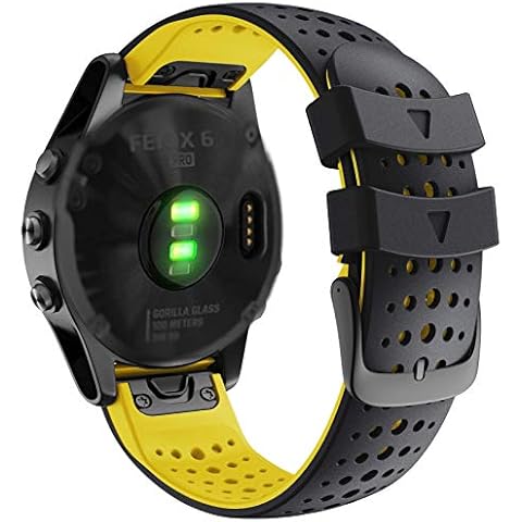 Abanen for Fenix 5/Fenix 6 Quick Release Fit Watch Bands, 22mm Soft Sport Skin-Friendly Waterproof Wristband Strap for Garmin Fenix 5/5 Plus,Fenix 6 Pro/Sapphire,Instinct,Approach S62 (Black-Yellow) Cover