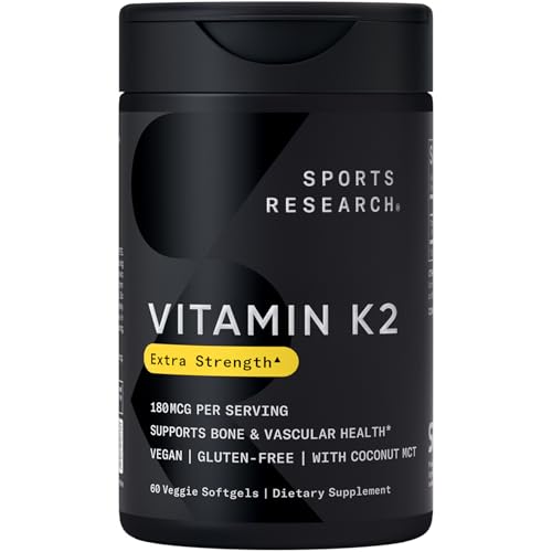 Image of Sports Research Vitamin K2 MK7 180mcg with Coconut Oil - 60 Veggie Softgels - Vegan Certified, Non-GMO Verified & Gluten-Free
