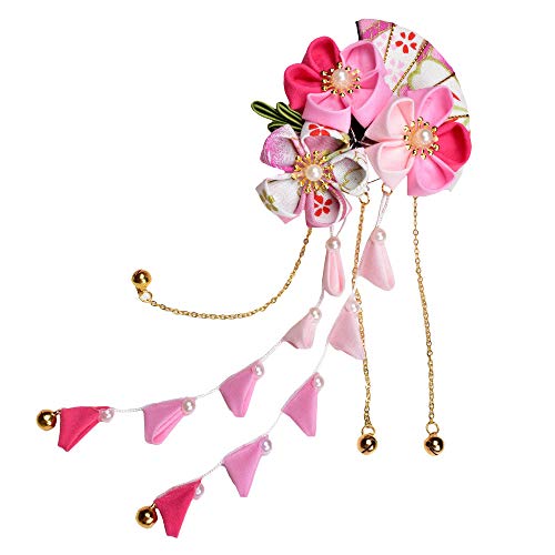 Finger Love Womens Girls Japanese Hair Pin Decor Kanzashi Hair Sticks Picks Kimono Hanfu Accessories Japanese Flower Hair Tie Band Clip (H) #TOP3