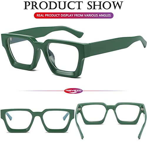 Image of AIEYEZO Square Thick Frame Glasses for Women Men Fashion Blue Light Glasses Trendy Chic Computer Eyeglasses