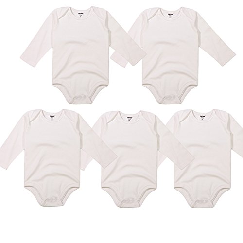 DANROL Unisex Baby 5-Pack Long-Sleeve White 100% Cotton Onesies （3M-24M