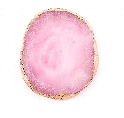 EPRHAY Posavasos de resina con piedra de ágata para decoración de uñas, color rosa, colección de cristales curativos irregulares, decoración del hogar con soporte de gel de borde dorado (1 unidad) Cover