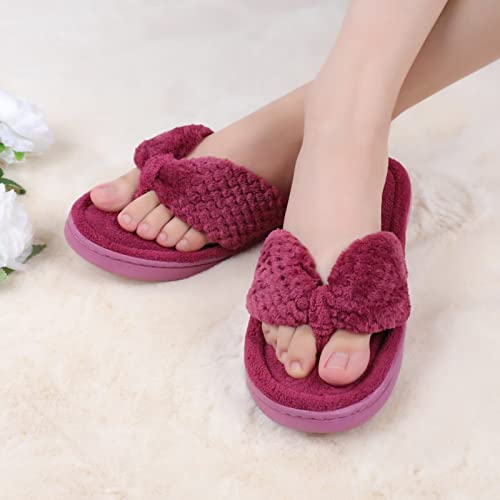 Cior Women's Cozy Memory Foam Spa Thong Flip Flops House Indoor Slippers Plush Gridding Velvet Lining Clog Style-U1Mtw017-Purple -38-39 #TOP5