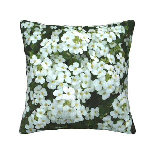 Housse de coussin en velours côtelé blanc 45x45 cm fleurie - 2