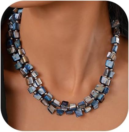 Colorful Beaded Necklace for Women Boho Layered Turquoise Choker Statement Necklace Punk Jewelry