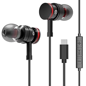 USB Type C Earphones Stereo in Ear Earbuds Headphones with Microphone Bass Earbud with Mic and Volume Control Compatible…