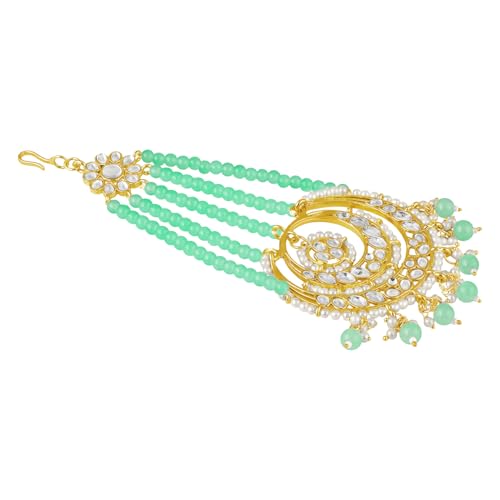 Image of Peora Gold-Plated Kundan Pearl Studded & Beaded Passa /Matha Patti Jewellery for Women & Girls