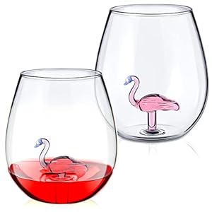 Patelai 2 Stück Weingläser Flamingo Copa Glas Kreative Gingläser für Frauen Männer Kristall Weinglas ohne Stiel…