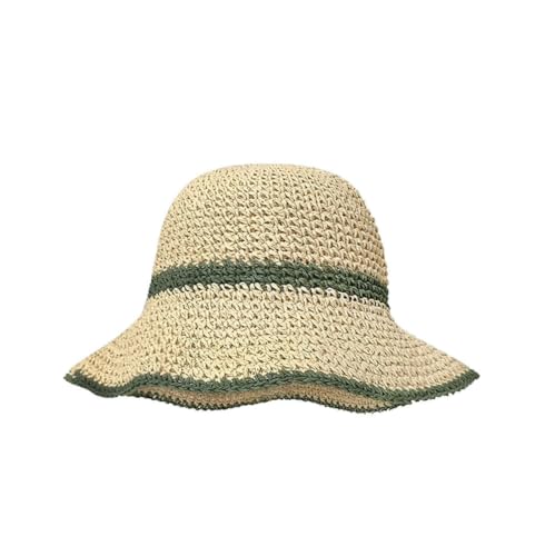 Chapeau de paille d'été pliable vert avec petite fleur pour la plage