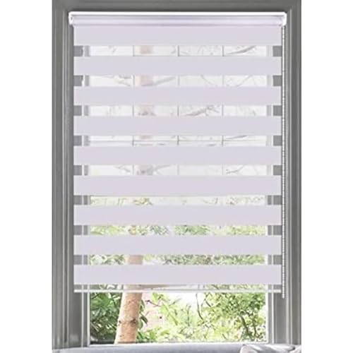 Day & Night Zebra/Vision Roller Blind Easy Fit Dual Layered Horizontal Window Shade Blinds (114cm(45) X 165cm (65), White)