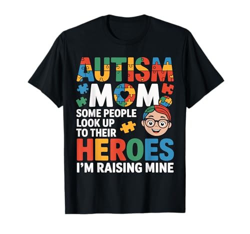 Autism Mom Raising My Hero Puzzle Piece Awareness Art Maglietta