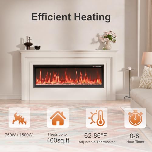 Image of Smart Electric Fireplace, 50''with WiFi App & Alexa Control, Recessed /Wall Mounted /Freestanding,Ultra Thin Linear Fireplace, 13 Flames & Crackling Sound, 1500W Heater with Timer & Overheat Protection