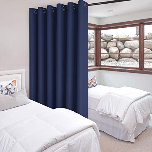 Image of DWCN Total Privacy Room Divider Blackout Curtain - Thermal Curtains for Patio Door, Living Room, Bedroom Partition and Shared Office Space, 1 Grommet Curtain Panel, 8.3ft Wide x 7ft Tall, Navy Blue