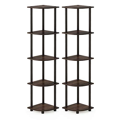 Furinno Turn-N-Tube 5 Tier Corner Display Rack 2 Pack, 2-Pack, Walnut/Brown