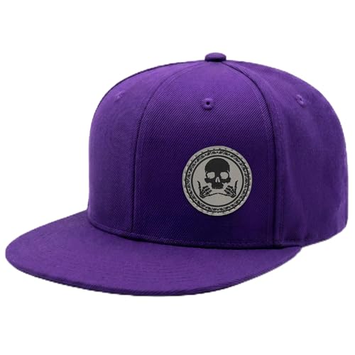 Image of Flat Brim Hats for Men - Gothic Style Skull Hat Leather Pattern - Hip-Hop Snapback Hat Skeleton Hats for Men