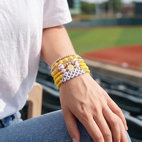 Image of Football Baseball Soccer Beaded Bracelets for Women Stackable Game Day Sports Theme Bracelet