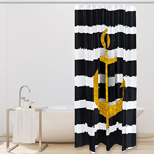 Rideau de douche imperméable ancre dorée 183 cm rayures noires - 3