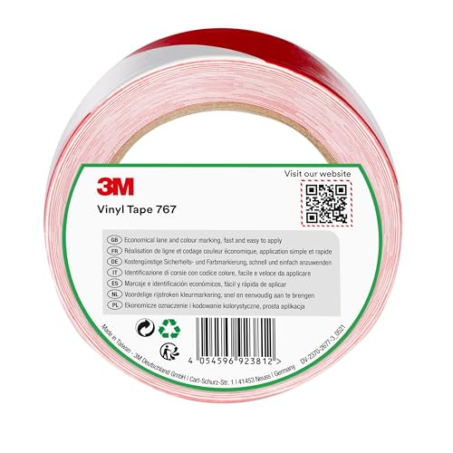 3M 767i Gefahren-Markierungs-Klebeband, 50 mm x 33 m, Rot/Weiss