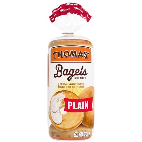 Thomas' Plain Bagels, 6 count, (3.0 oz each), 9g Protein, Kosher Bagels, 18 oz Bag