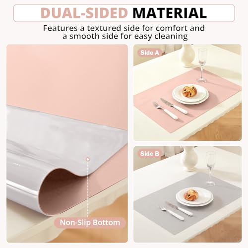 Image of OstepDecor Pink Table Cover Protector 16 x 28 Inch, 1.5mm Thick Plastic Table Cover, Dining Table Protector Pad, Waterproof & Easy Cleaning PVC Desk Mat for Dresser, Coffee & Kitchen Wooden Tabletop