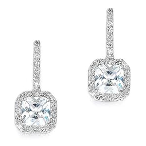 Mariell Radiant-Cut Cubic Zirconia Bridal Earrings, Dangle Earrings for Brides, Wedding Earrings with CZ Crystals, Drop Earrings for Brides, Bridesmaids, Mother of the Bride