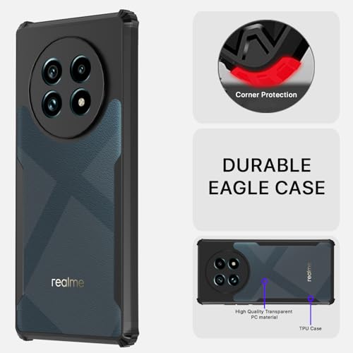 Image of Pikkme Crystal Clear Transparent Back Cover | Ultra Hyrbid | Full Camera Protection | Raised Edge | Bumper Case for Realme 13 Pro 5G / Realme 13 Pro Plus 5G (Black)