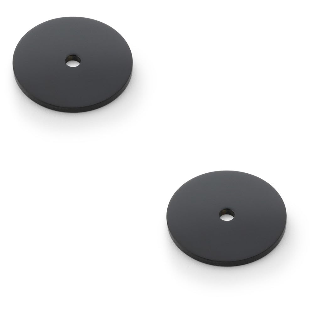 Loops Matt Black 2 Pack - Round Kitchen Door Knob Backplate - 35Mm Diameter Circular Plate