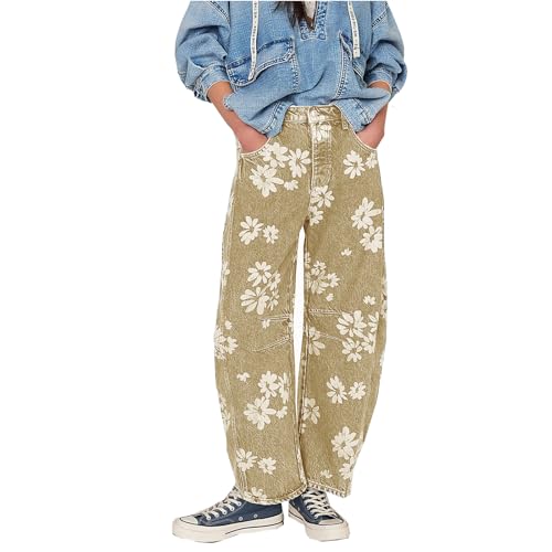Franhais Y2k Floral Barrel Jeans Women High Waisted Wide Leg Printed Boyfriend Baggy Mom Jeans Ankle Denim Pants Streetwear