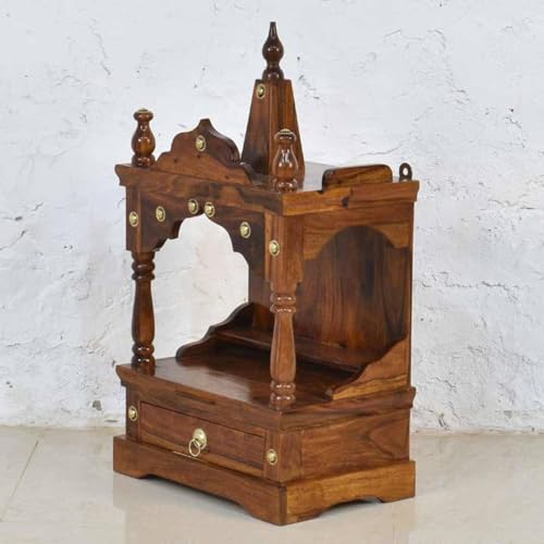 Image of Wudniture Sheesham Wood Handcrafted Home Mandir /Temple (Walnut Finish) | Wooden Pooja Mandir for Home & Office