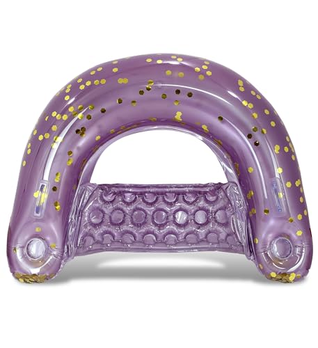 POZA Inflatable Pool Float Chair - Sparkle Confetti Lounge Inflatable Pool Floats, 2 Built in Cup Holders and Handles, Adult Inflatable Pool Lounger Floating Chair for Beach, Lake, Pool - 48x38 Inches