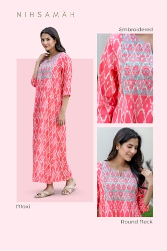 Image of NIHSAMAH Cotton Nighty for Women - Printed Stylish Night Gown, Comfortable Sleepwear Long Nightwear, Maxi