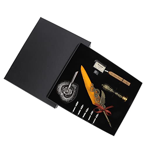 Juego de pluma de pluma, portalápices de Metal, estilo Retro elegante, punta plana de grabado transparente de 1 a 5mm/0,04 a 0,20 pulgadas, Kit de pluma de inmersión para escritura (SP285705 naranja