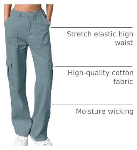 Image of Lepunuo Cargo Pants for Women High Waisted Casual Pants Baggy Stretchy Wide Leg Y2K Streetwear with 6 Pockets