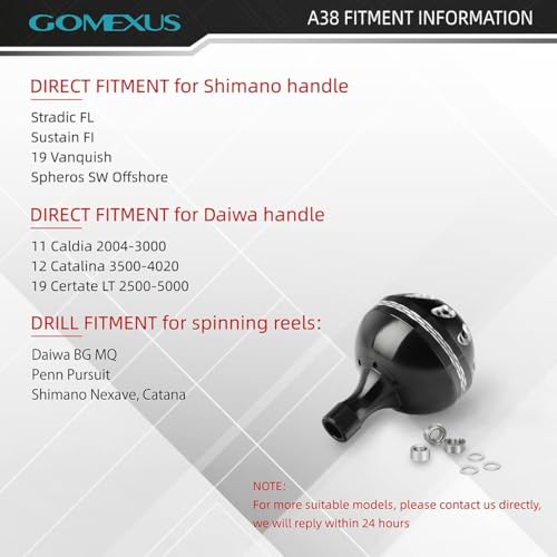 Image of GOMEXUS Power Knob Compatible for Shimano Stradic FK Sustain FI 1000-4000 Daiwa Saltist Back Bay LT 3000 4000 Caldia 2000-4000 Direct Penn Pursuit Drill Fitment Reel Handle 41mm