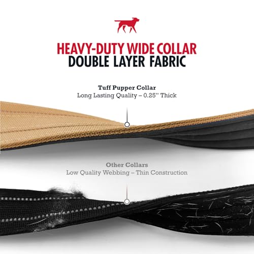 Image of Tuff Pupper Heavy Duty Tactical Dog Collar | 1.5 inch Wide Ballistic Nylon | Reflective Stitching | Integrated ID Tag Holder | Stainless Steel Buckle | Padded Lining | Medium & Large Dogs (Tan, Large)