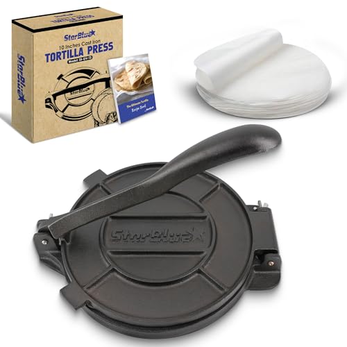 StarBlue Prensa de tortilla de hierro fundido de 25,4 cm con 100...