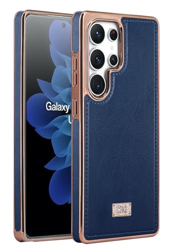 Image of BOUNCEBACK Faux Leather Electroplated Back Case /Cover for Samsung Galaxy S25 Ultra - Midnight Blue