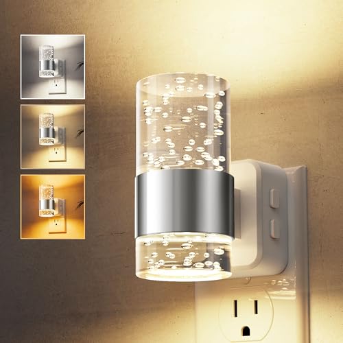 Image of L LOHAS LED Night Lights Plug into Wall, Dimmable Night Light with Dusk-to-Dawn Sensor, Soft White /Cool White /Amber 3 Color Light, Adjustable Brightness, Rotatable Plug, Bubble Nightlight for Hallway