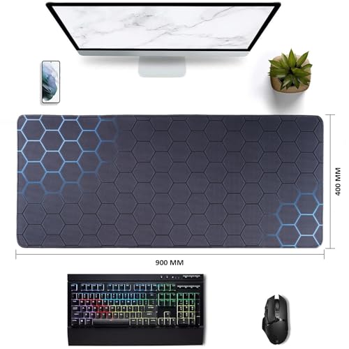 Image of Saco XXL Gaming Mouse Pad for PC - Large Desk Mat 900x400x3mm, Extended Non-Slip Rubber Base, Waterproof Surface, Hexagonal Pattern, Big Keyboard Mouse Pad for Office & Home Setup