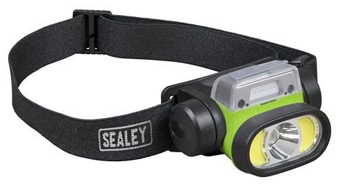 Image of Sealey Rechargeable Head Torch with Auto-Sensor, 5W & 3W COB LED, 400lm - HT400LED, Black/Green