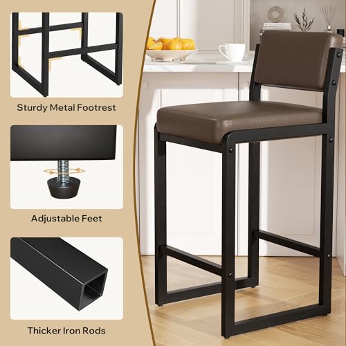 Image of Bar Stools Set of 4, Modern Height Barstools Bar Stools Back,26 inch Dark Brown