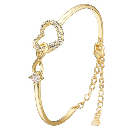 LNBLAKBXBD Bracelet cœur infini pour toujours dans mon cœur, bracelet cœur infini pour ma fille, bracelet mère et fille, bracelet cœur en zircon réglable, cadeau pour femme (Gold,Moyenne)