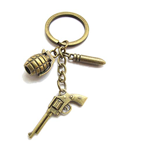 Porte-clés en forme d'armes, outils de survie, porte-clés grenade, cadeau unisexe pour petit ami, cadeau pour père (pistolet en bronze)