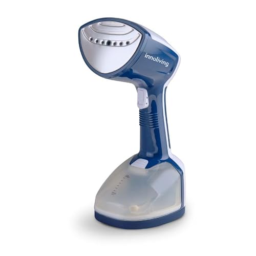 Innoliving Stiratrice Verticale INN-677, Ferro a vapore da viaggio, 1500 W, Piastra in Acciaio Inox 7 Fori, Vapore Continuo 25g/min, Serbatoio Removibile 350 ml, Blu