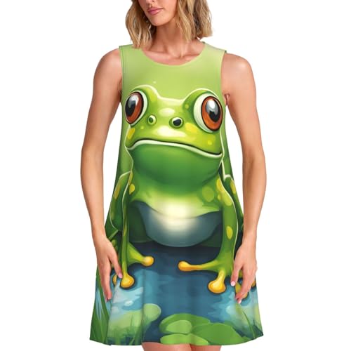 Robe imprimé grenouille été sans manches pour tenue décontractée femme