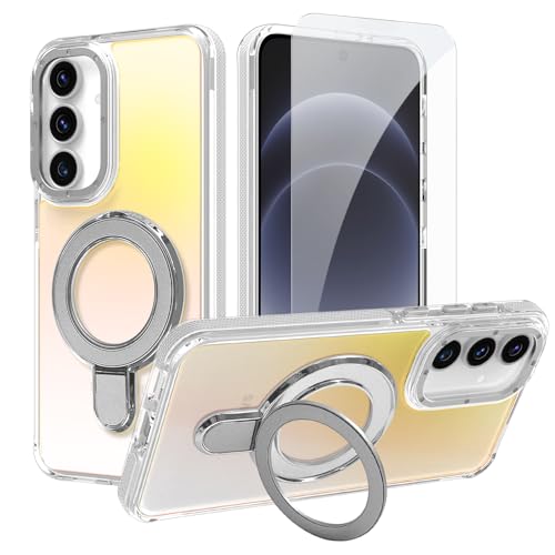 Image of Magnetic for Samsung Galaxy S25 FE 5G Case with Stand [Compatible with Magsafe] [Cute Fluorescent Design] [1 Screen Protector] Slim Translucent Matte Case for Galaxy S25 FE 5G 6.7 inch, White