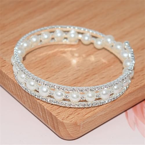 Pearl Stretch Cuff Bracelets for Women Imitation Pearl Wedding Bracelets for Brides Adjustable Multilayer Rhinestone Bracelet for Women Holiday Party Jewelry4