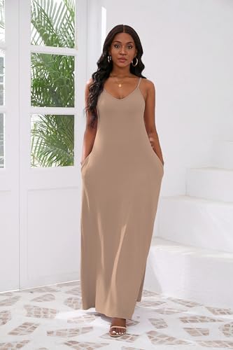 Image of vunahzma Womens Casual Fashion Sleeveless Plus Size Loose Long Sexy Maxi Dress with Pockets