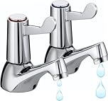 2pcs Bathroom Basin Taps Pair, 1/2" BSP Chrome-Plated Brass Sink Taps, Separate Hot & Cold Tap Set with ¼ Turn Lever Handles for Smooth Water Control